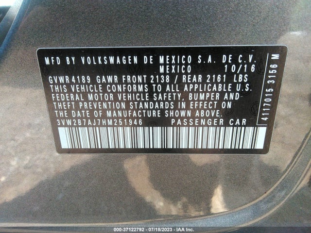 3VW2B7AJ7HM251946 Volkswagen Jetta 1.4t S