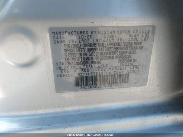 3N1CN8EV0ML809480 Nissan VERSA SV