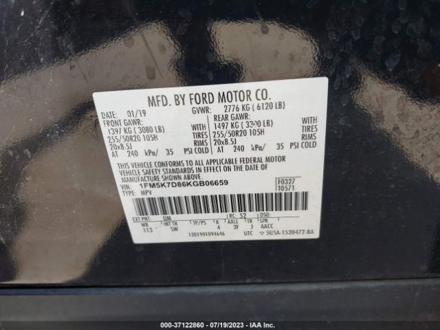 1FM5K7D86KGB06659 Ford EXPLORER XLT
