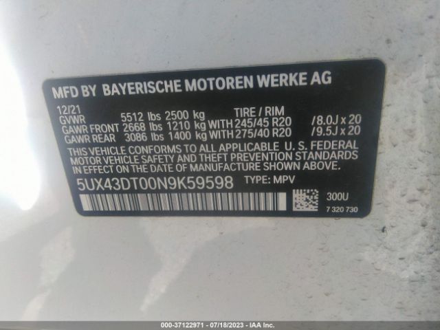 5UX43DT00N9K59598 BMW X4 M40i