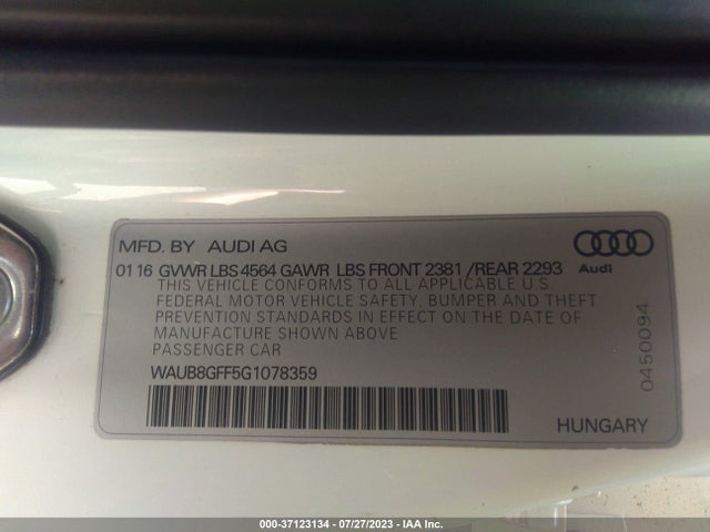 WAUB8GFF5G1078359 Audi A3 2.0t Premium