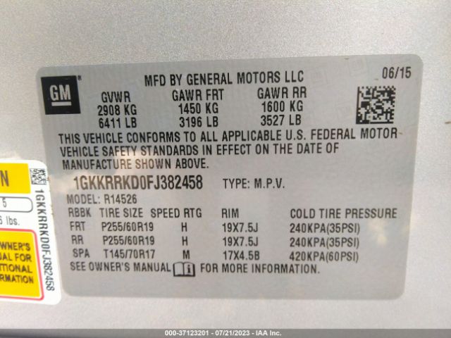 1GKKRRKD0FJ382458 GMC ACADIA SLT