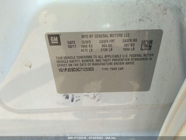 2012 CHEVROLET CRUZE ECO VIN: 1G1PJ5SC9C7125065