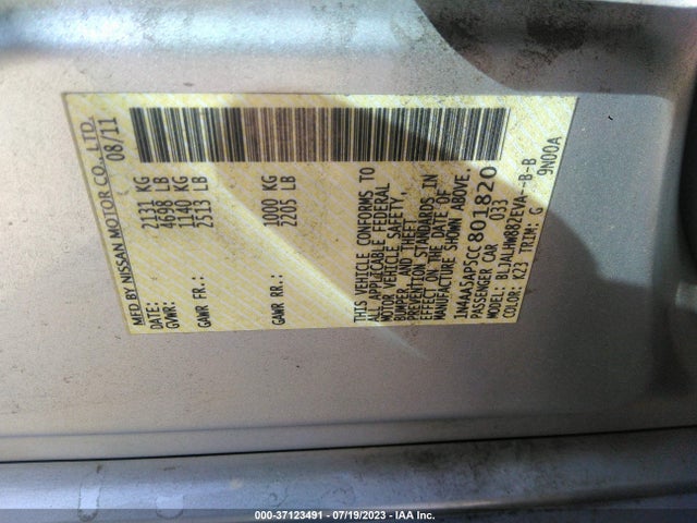 2012 NISSAN MAXIMA 3.5 SV VIN: 1N4AA5AP5CC801820