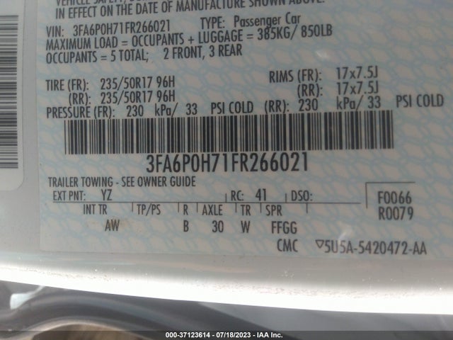 Ford FUSION SE 2015 3FA6P0H71FR266021 Image 9