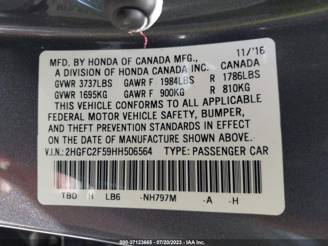 Honda Civic Sedan Lx 2017 2HGFC2F59HH506564 Image 9