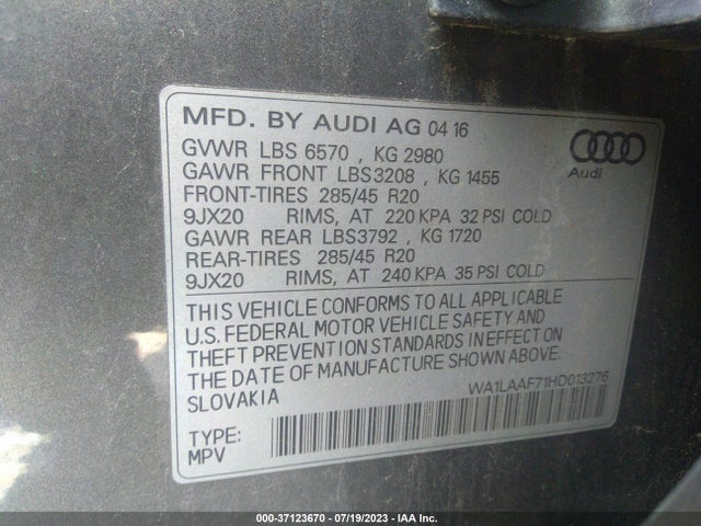 WA1LAAF71HD013276 Audi Q7 Premium Plus