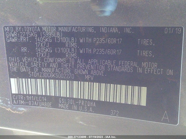 Toyota Sienna Xle Auto Access 2019 5TDYZ3DC6KS002270 Image 15