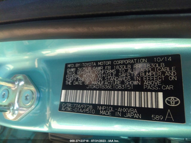Toyota Prius C One/three/two/four 2014 JTDKDTB36E1083151 Image 15