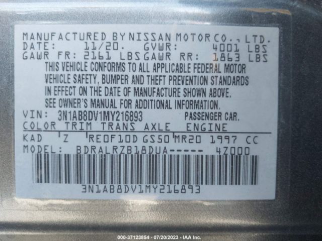 3N1AB8DV1MY216893 Nissan SENTRA SR