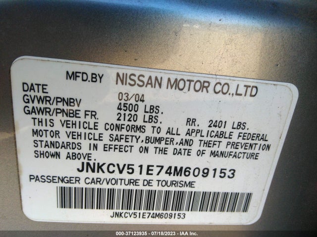 2004 INFINITI G35 SEDAN W/LEATHER VIN: JNKCV51E74M609153