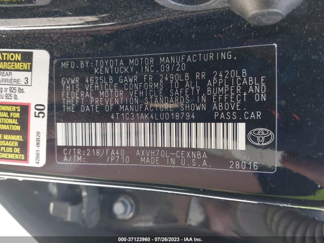Toyota Camry Hybrid Le 2020 4T1C31AK4LU018794 Image 15