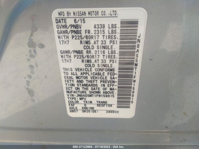 JN8AS5MT1FW159815 Nissan Rogue Select S