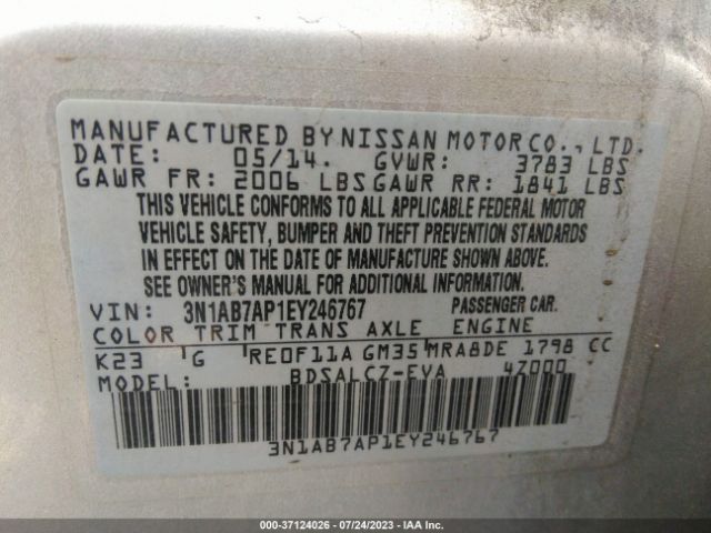 3N1AB7AP1EY246767 Nissan SENTRA S