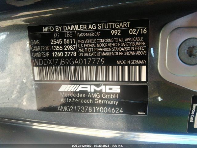 WDDXJ7JB9GA017779 Mercedes-Benz S-class Amg S 63