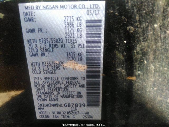 5N1DR2MM9HC687839 Nissan Pathfinder Platinum
