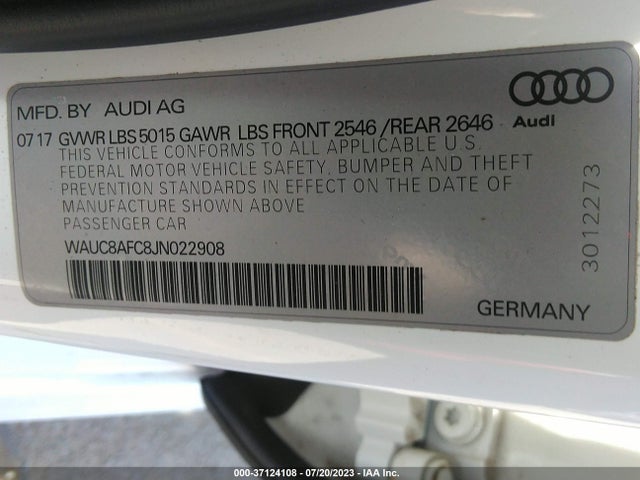 WAUC8AFC8JN022908 Audi A6 Premium/sport