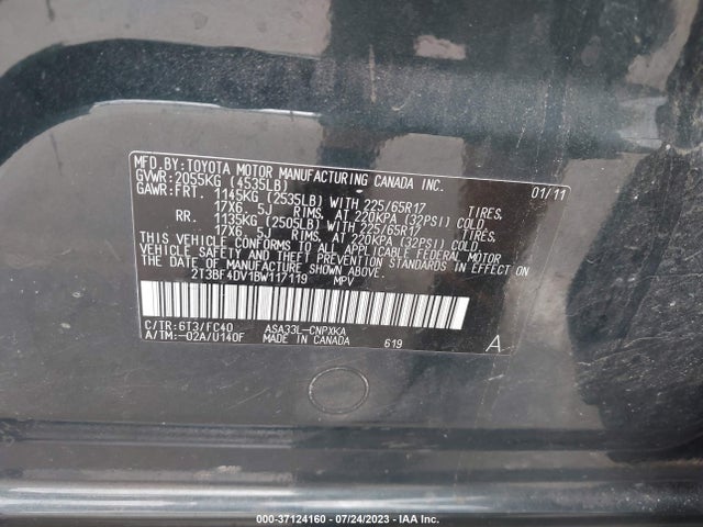 2011 TOYOTA RAV4 VIN: 2T3BF4DV1BW117119