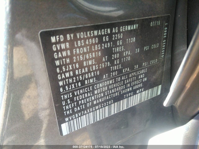 WVGBV7AX8GW523283 Volkswagen TIGUAN S