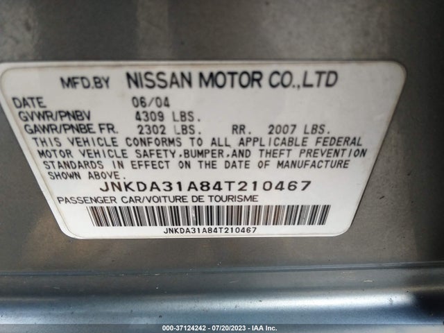 Aukcja sprzedaży 2004 Infiniti I35, vin: JNKDA31A84T210467, numer aukcji: 37124242