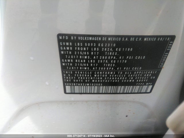 3VV2B7AX2JM182503 Volkswagen Tiguan Sel/se