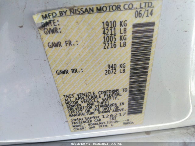 Nissan Altima 2.5 Sv 2015 1N4AL3AP9FC126217 Image 10
