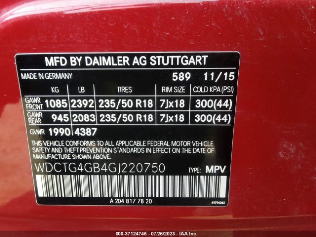WDCTG4GB4GJ220750 Mercedes-Benz GLA 250