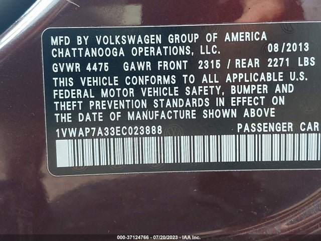1VWAP7A33EC023888 Volkswagen Passat S W/nav