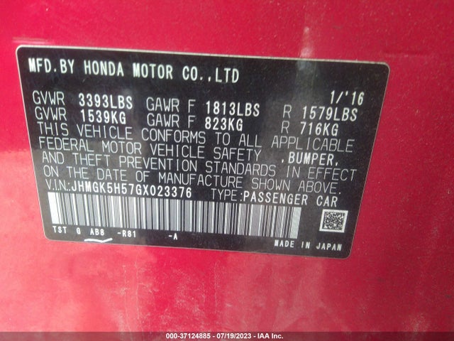 Honda FIT LX 2016 JHMGK5H57GX023376 Image 9