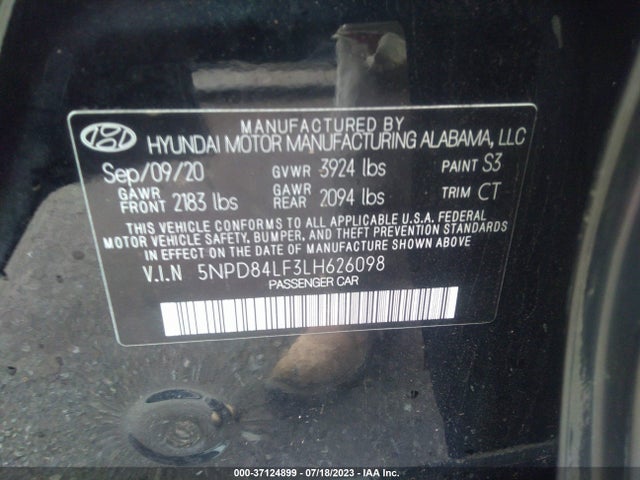 2020 HYUNDAI ELANTRA VALUE EDITION VIN: 5NPD84LF3LH626098