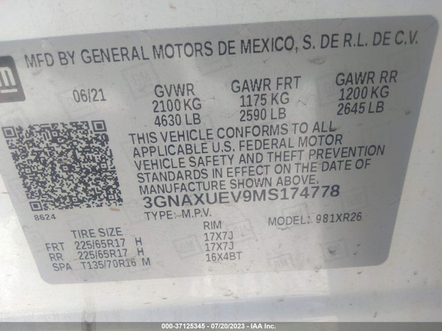 Chevrolet EQUINOX LT 2021 3GNAXUEV9MS174778 Image 9