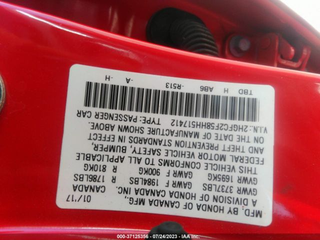 2HGFC2F58HH517412 Honda Civic Sedan Lx