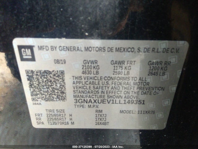 Chevrolet EQUINOX LT 2020 3GNAXUEV1LL149351 Image 9