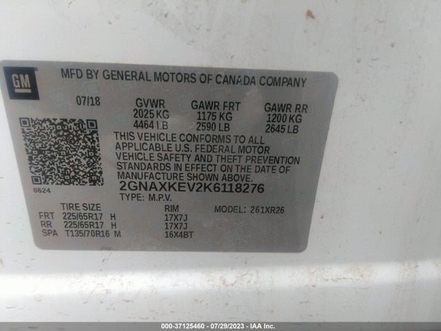 Chevrolet EQUINOX LT 2019 2GNAXKEV2K6118276 Image 9