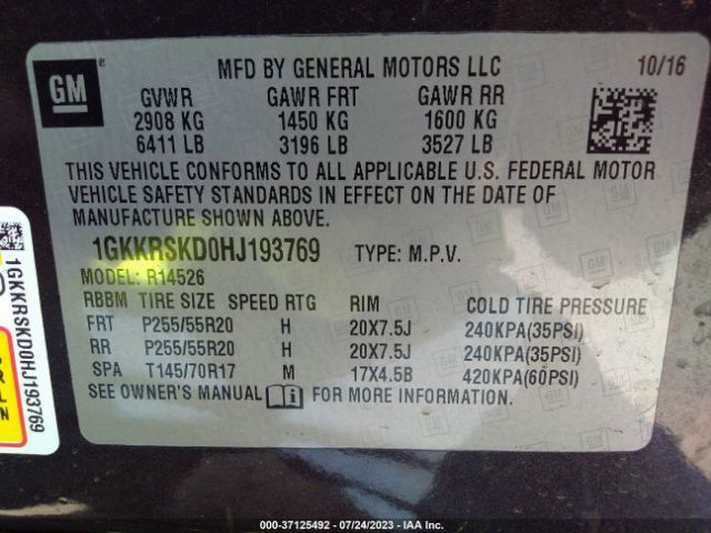 1GKKRSKD0HJ193769 GMC Acadia Limited Limited
