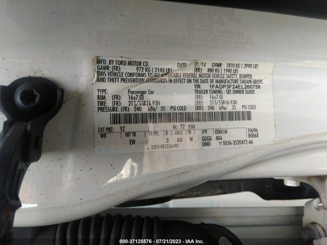 2014 FORD FOCUS SE VIN: 1FADP3F24EL260758