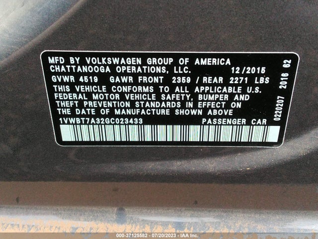 1VWBT7A32GC023433 Volkswagen Passat 1.8t Se