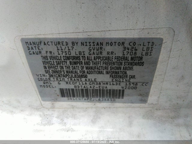 Nissan Versa Sedan S Plus 2018 3N1CN7AP2JL838850 Image 9