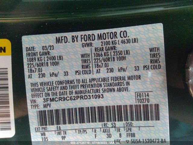 3FMCR9C62PRD31093 Ford Bronco Sport Outer Banks