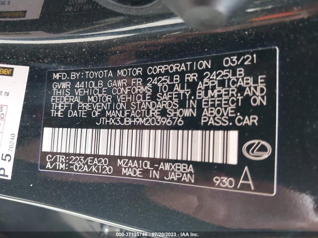 2021 Lexus UX, VIN: JTHX3JBH9M2039676