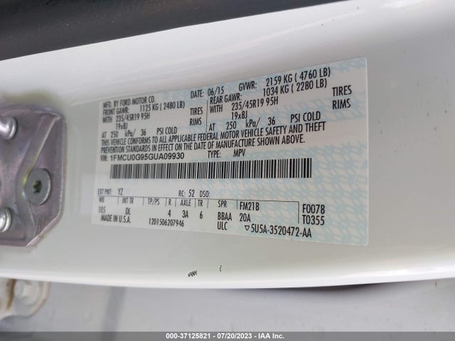 Ford ESCAPE SE 2016 1FMCU0G95GUA09930 Image 9