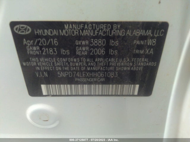 2017 HYUNDAI ELANTRA SE VIN: 5NPD74LFXHH061083