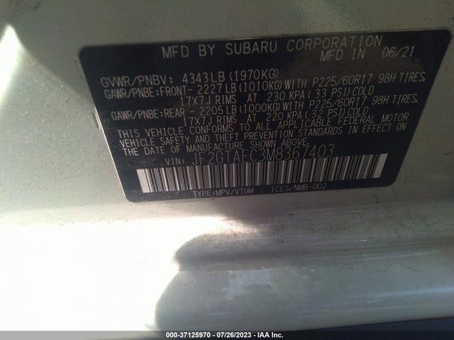 2021 SUBARU CROSSTREK PREMIUM VIN: JF2GTAEC3M8367403