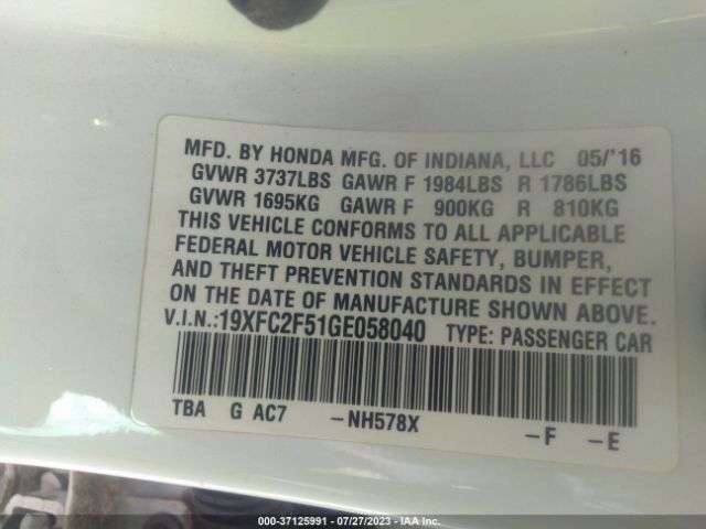 19XFC2F51GE058040 Honda Civic Sedan Lx