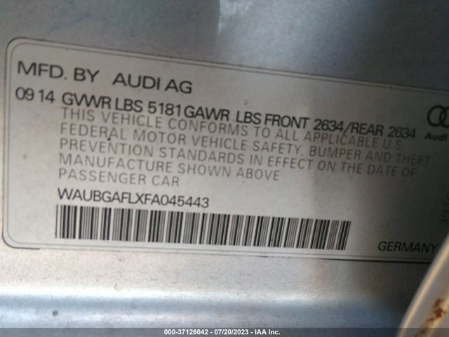 2015 Audi S4, VIN: WAUBGAFLXFA045443