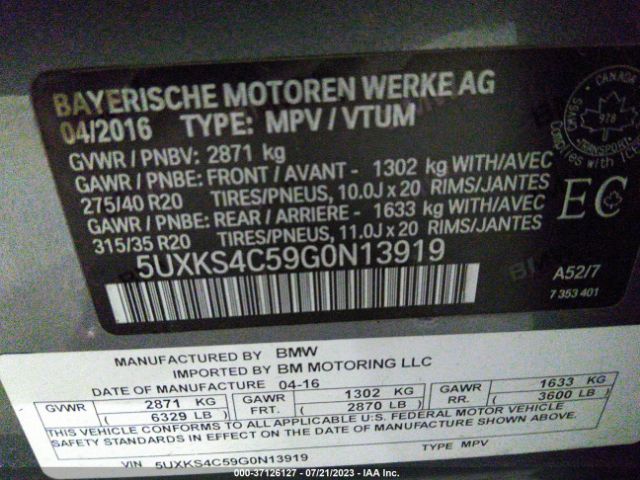 5UXKS4C59G0N13919 BMW X5 Xdrive35d