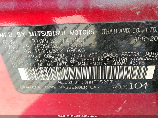 ML32F3FJ9HHF05207 Mitsubishi Mirage G4 Es