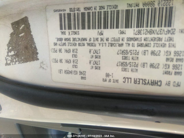 2008 DODGE MAGNUM SXT VIN: 2D4FV37VX8H213871