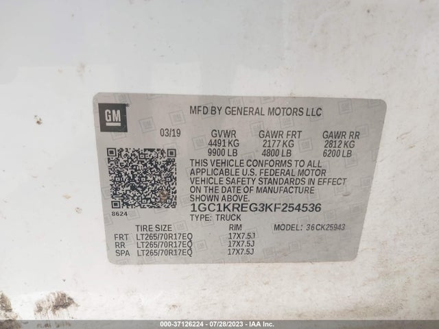 2019 CHEVROLET SILVERADO 2500HD WORK TRUCK VIN: 1GC1KREG3KF254536