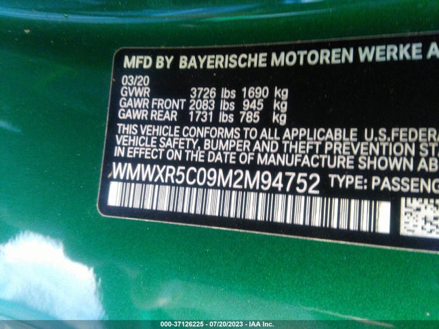 2021 MINI HARDTOP 2 DOOR COOPER S VIN: WMWXR5C09M2M94752